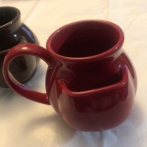 2 Hues & Brews Tea Mugs with Tea Bag Holder, Set of 2, Red & Brown, height 4”